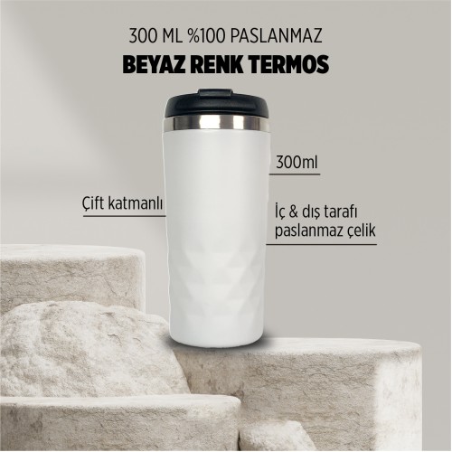 EccoTech 300 Ml %100 Paslanmaz Beyaz Renk Termos